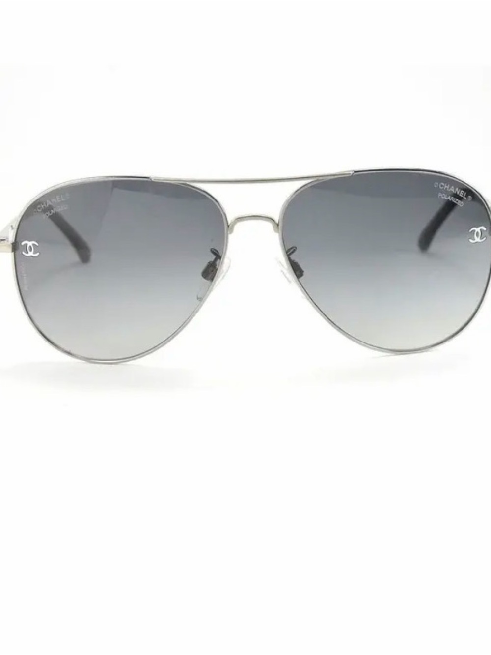 CHANEL Silver Aviator Sunglasses with Gray Gradient Lenses
